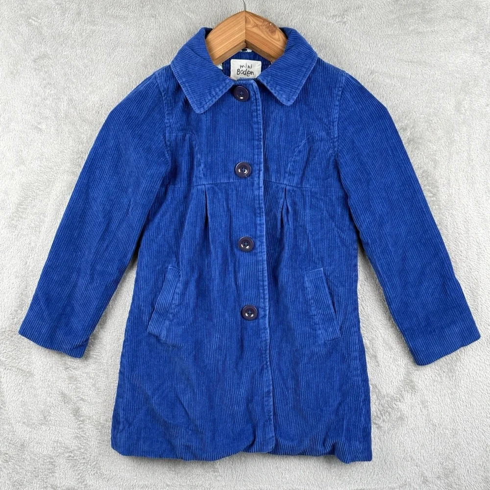 Mini Boden Corduroy Coat Girls Size 7/8 Cobalt Blue Long Outdoors Preppy